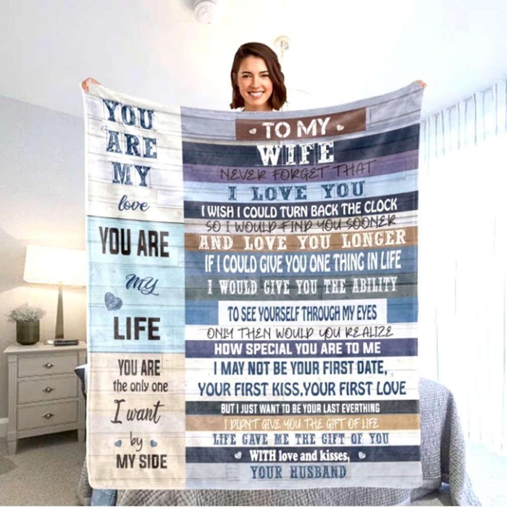 To My Wife Thrown Blanket in tote bag from Husband 50x60”
